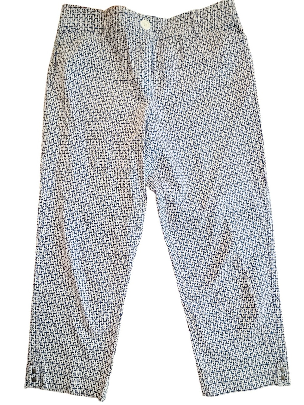 Counterparts Cotton Blue White Geometric Crop Ankle Pants Size 8 Stretch Cotton